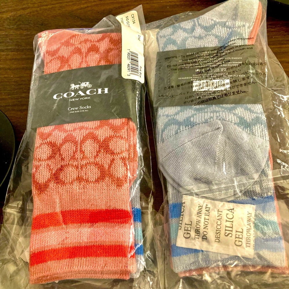 2 Two Pairs of New Coach Socks 1 Pink & 1 Blue Great His n Hers Pack
